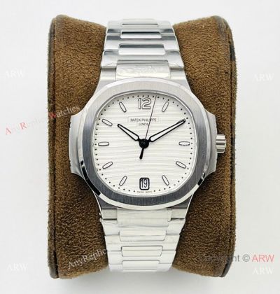 3K Factory 1:1 Best Edition Patek Philippe Nautilus Ladies 34mm Watch Silver Steel White Dial